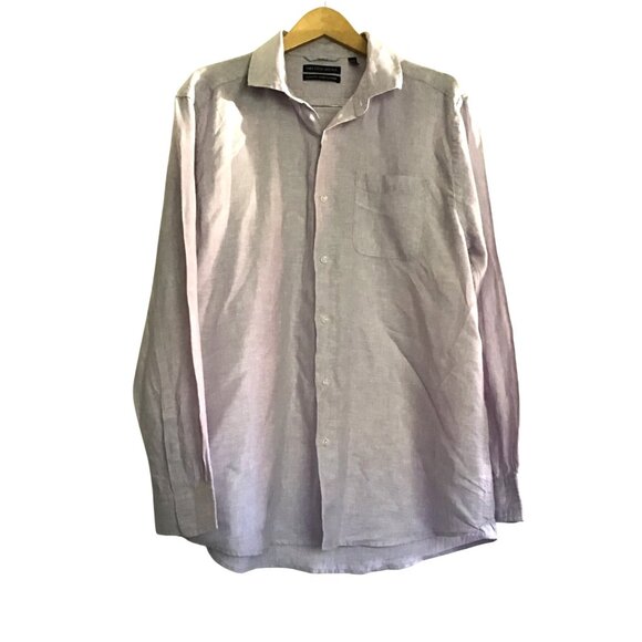 SAKS FIFTH AVENUE- MENS PURPLE CLASSIC FIT BUTTON DOWN 100% LINEN SIZE X-LARGE - Picture 1 of 8